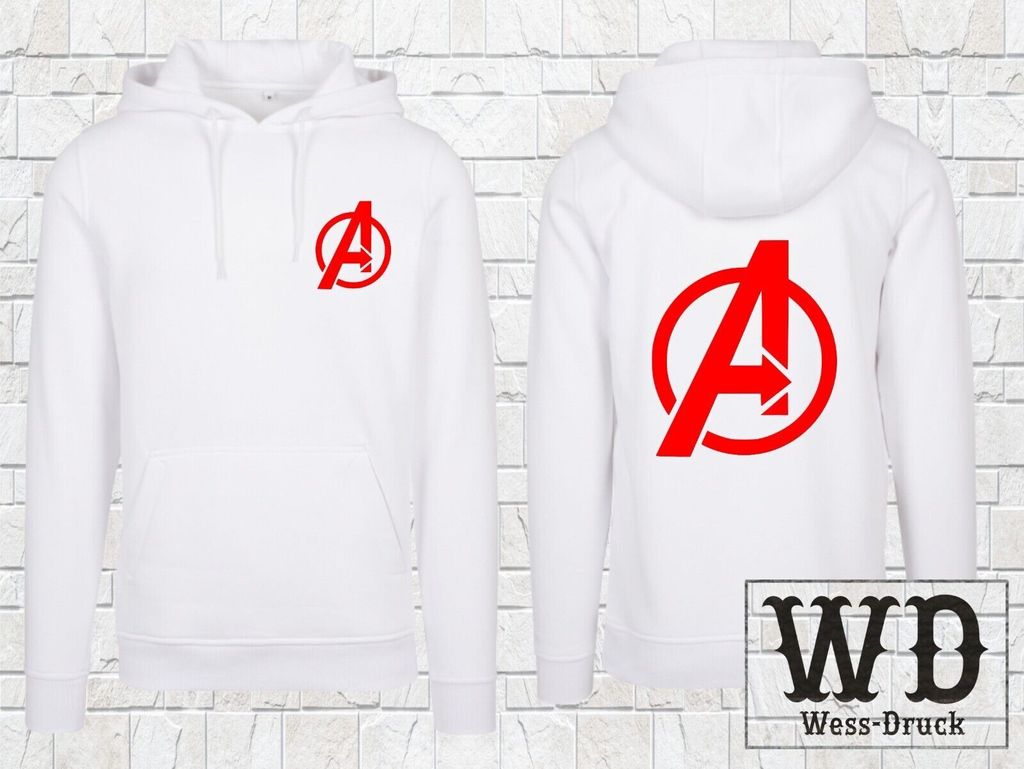 Wessdruck Avengers Hoodie Weiß Rot S