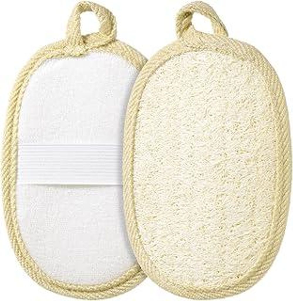 2 Stück Natürlicher Peeling-Luffa-Körperschwamm, Duschbadeschwamm Luffa mit Griff für Frauen und Männer, Duschbad-Peeling für Körper und Ges...