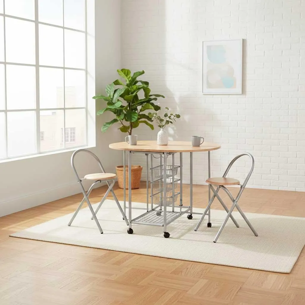 Table d'appoint Beatrice à roulettes avec rangement chaises intégré