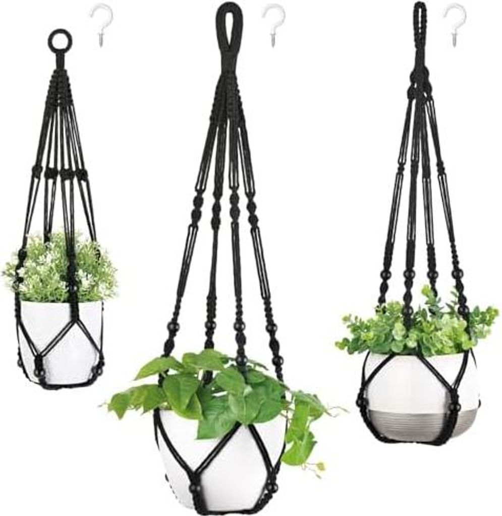 Mkouo 3er Set Makramee Blumenampel Pflanzenhänger Innen Produktbild 