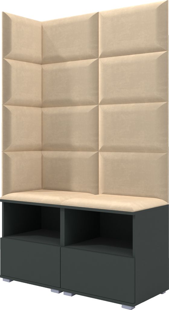 Garderoben-Set Nela V, Polstergarderobe mit zwei Schuhschränke, Flurmöbel mit Wandpaneele (Farbe: Graphit + Trinity 04 (Beige))
