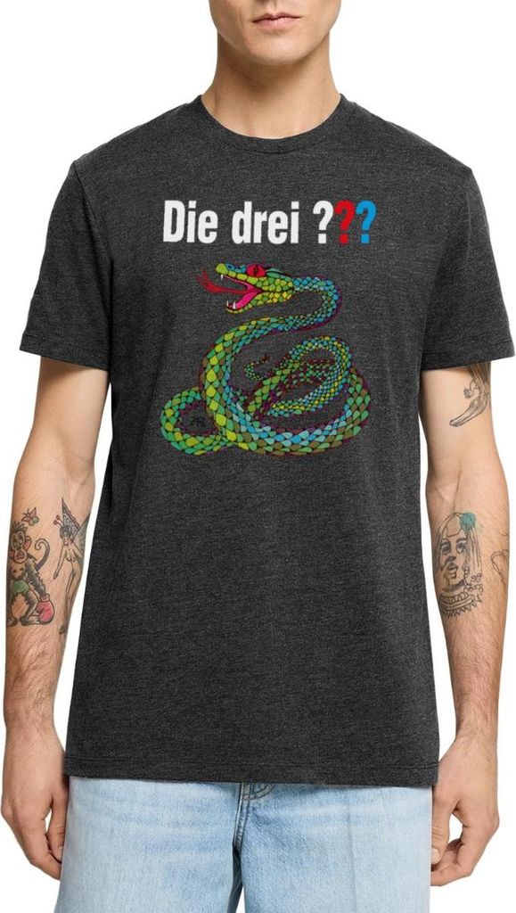 Spreadshirt Die Drei Fragezeichen und die singende Schlange Männer Premium T-Shirt, M, Anthrazit meliert