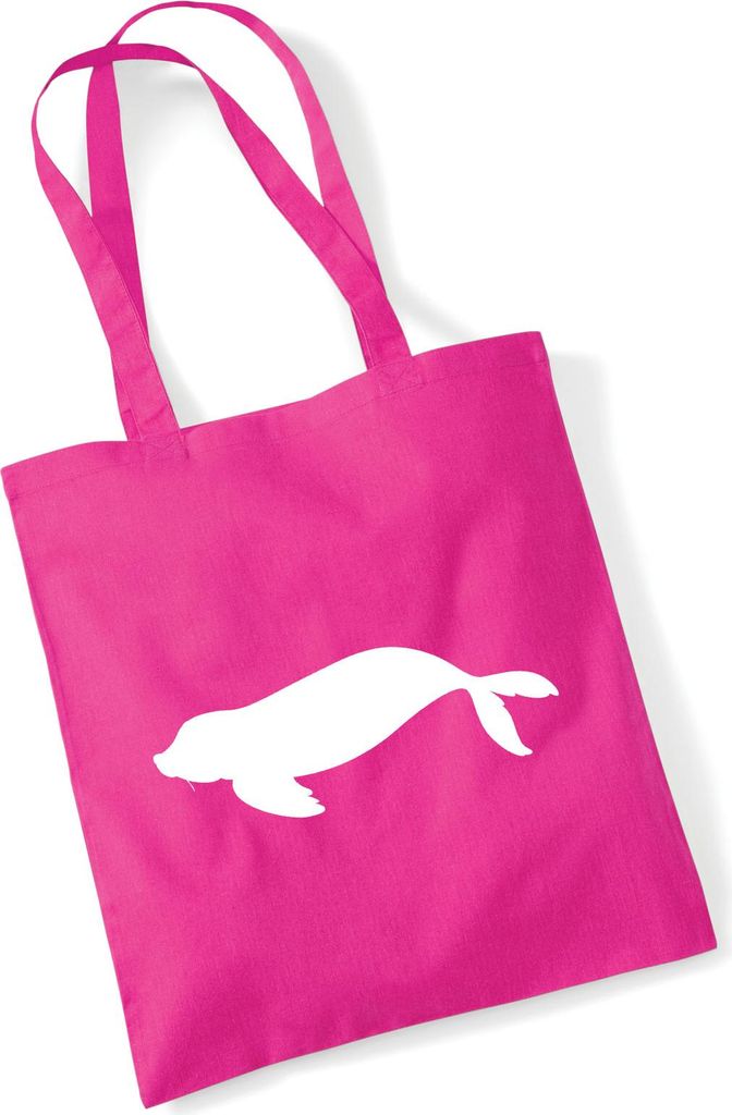 Huuraa Jutebeutel Robbe Silhouette 10 Liter Fuchsia Baumwolle Tasche Geschenkidee