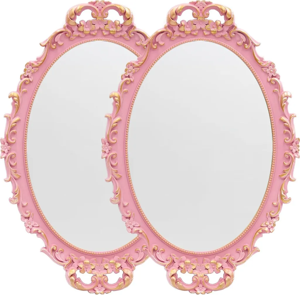 Miroir Mural Ovale Rose Vintage - Duo Décoratif pour Chambre et Salon