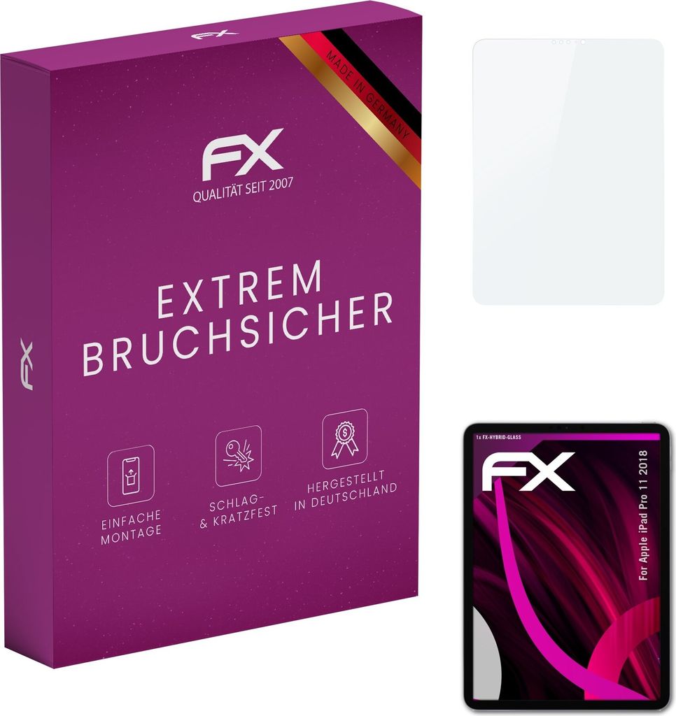atFoliX FX-Hybrid-Glass Displayfolie kompatibel mit Apple iPad Pro 11 (2018) Glasfolie