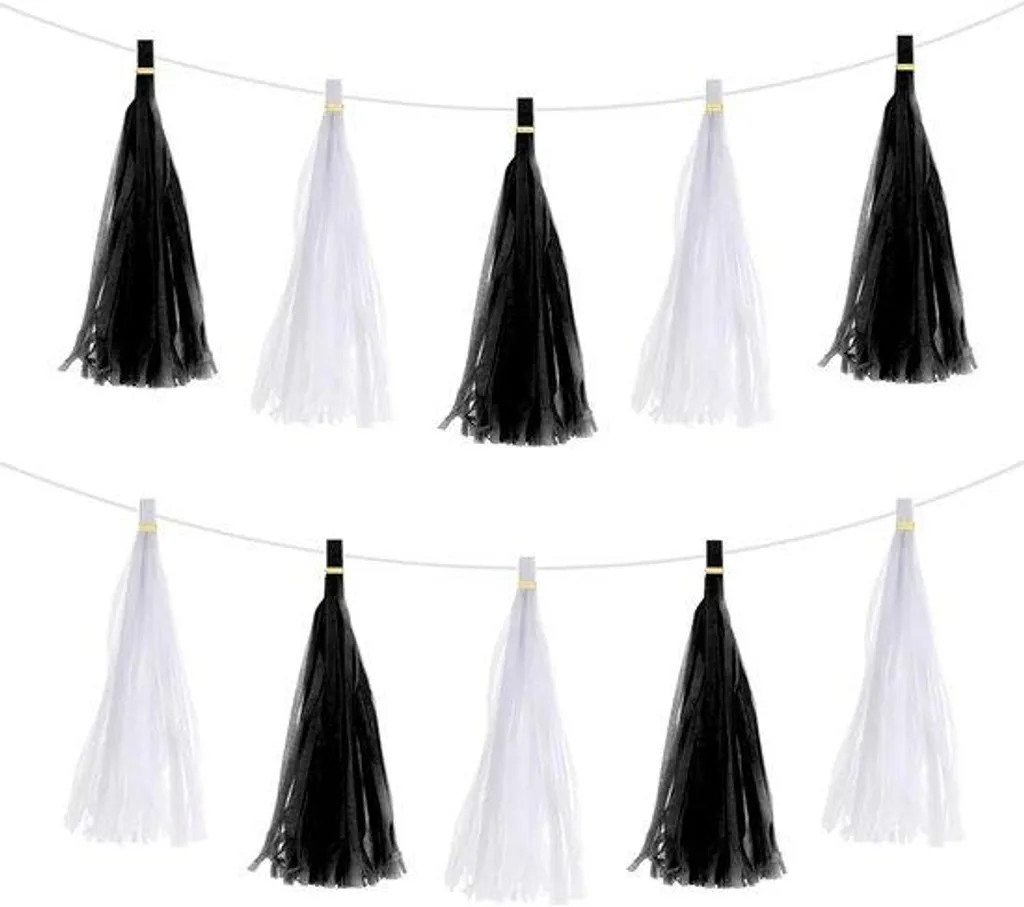 Décoration de mariage et anniversaire, 20 guirlandes noir et blanc