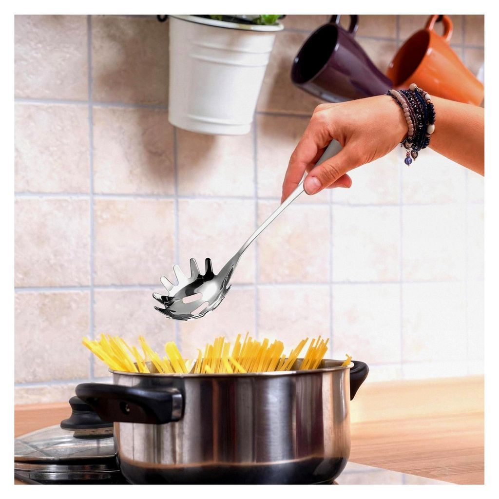 Edelstahl Spaghettilöffel mit Zähnen, Nudelheber für die Küche, 5 x 6,5 Zoll, leicht und vielseitig