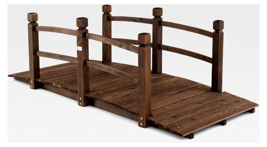 Gartenbrücke, 171,5 x 75,5 x 58 cm, Holzbrücke mit Geländer, Dekobrücke aus Tannenholz für Teich und Garten