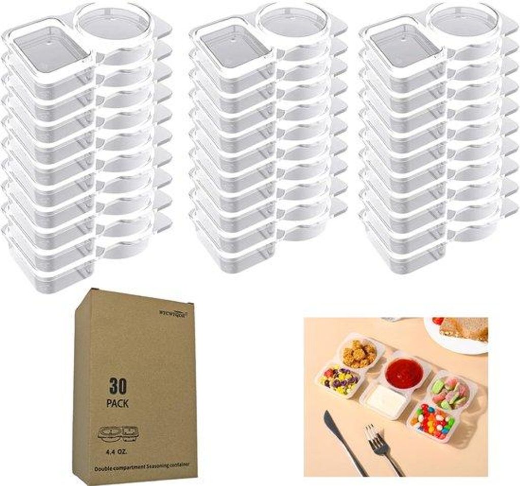 Wdmxszdq 30 Stück wiederverwendbare Snackbehälter, Gewürzdosen mit Deckel, Snackdosen mit zwei Fächern, für zu Hause, Saucen, Camping-Snacks