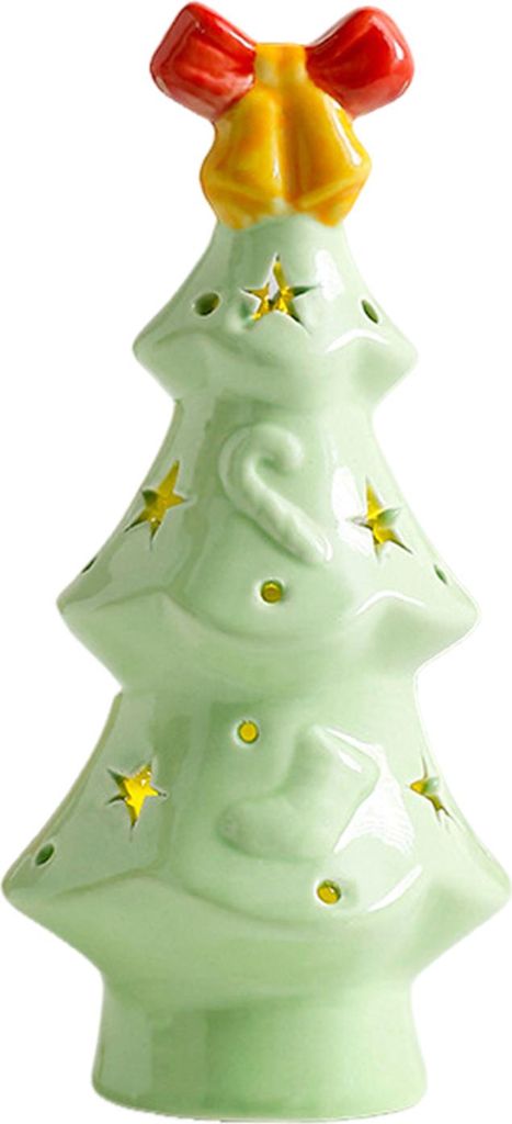 Beleuchteter Weihnachtsbaum aus Keramik, kleine Weihnachtsbaumfigur mit Obstbaumspitze, festliches Tischdekor für den Kaminsims zu Hause, Regal, K...