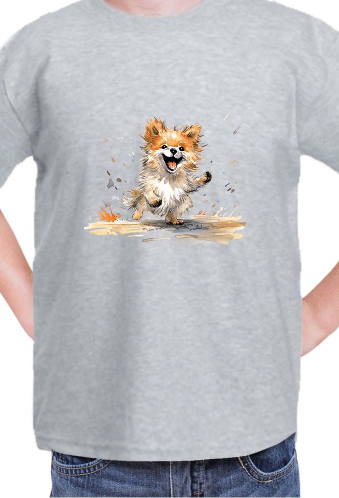 Kinder T-Shirt Funny Dogs Breeds Pomeranian Dog Breed, 5-6 Jahr - 116 / Grau