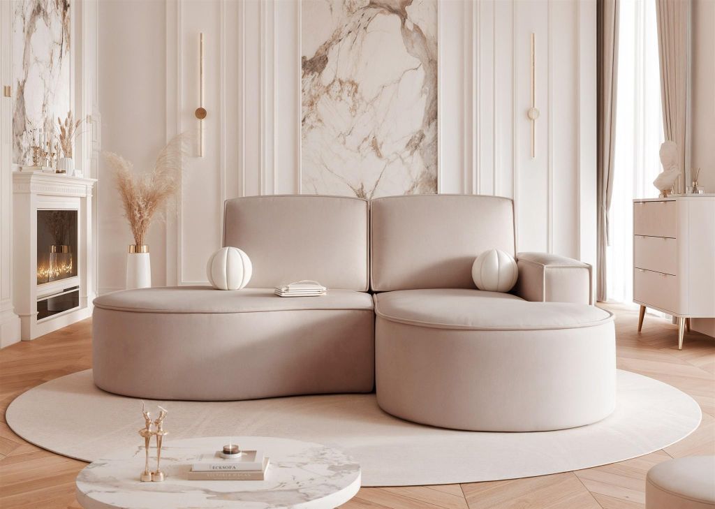 Ecksofa Designersofa Sofa ARLET in Stoff Riviera Beige Ottomane Rechts