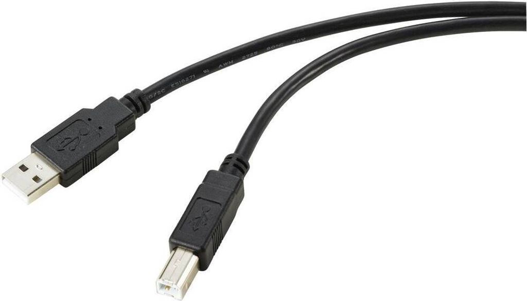 Renkforce USB-Kabel USB 2.0 USB-A Stecker, USB-B Stecker 20.00 m Schwarz Geflechtschirm RF-5720372