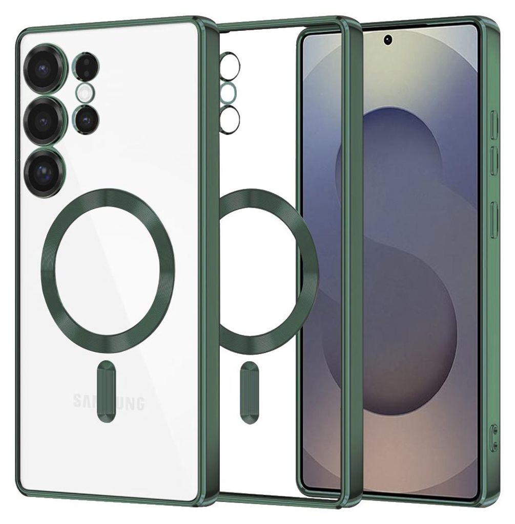 Techsuit Luxury Crystal Back Cover Hülle mit MagSafe für Samsung Galaxy S25 Ultra - Transparent/Dunkelgrün