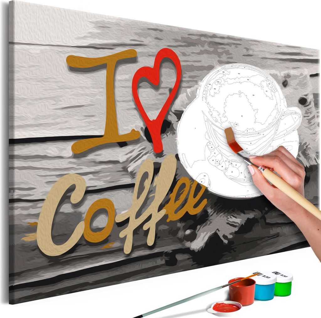 Malen nach Zahlen Coffee Kaffee 50x40 cm Malset mit Holzrahmen auf Leinwand für Erwachsene Kinder Gemälde Handgemalt Kit DIY
