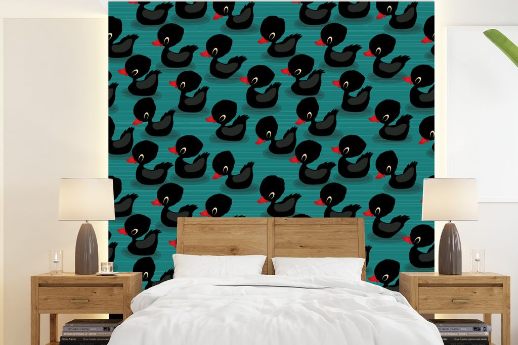 MuchoWow Fototapete für Wohnzimmer oder Schlafzimmer Wandtapete Vinyl Motivtapete Ente - Baby - Schnittmuster - 240x260 cm - Tapezier Papier