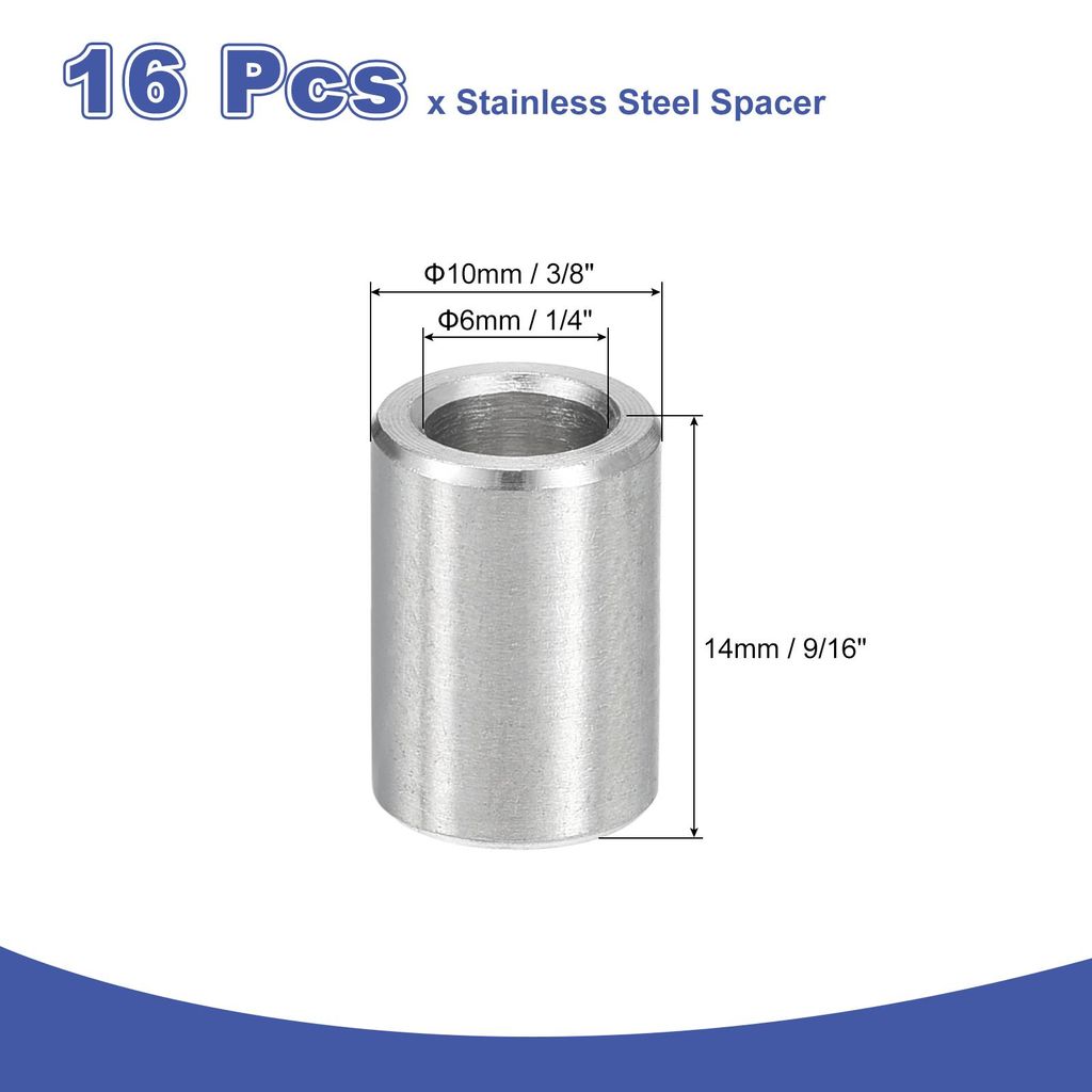 16 Stš¹ck 304 Edelstahl Distanzhš¹lsen Abstandshalter 6x10x14mm(IDxODxL?nge) Schraubenabstandshalter Buchse Fš¹r M6 Schrauben Bolzen Und Stangen