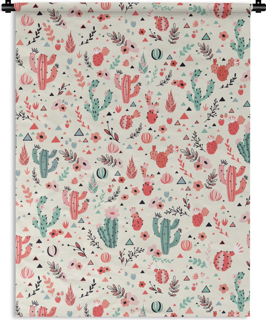 MuchoWow Wandteppich Wandbehang Kaktus - Blumen - Pastell - Muster 90x120 cm Tapisserie Dekoration Wandtuch - Wanddeko