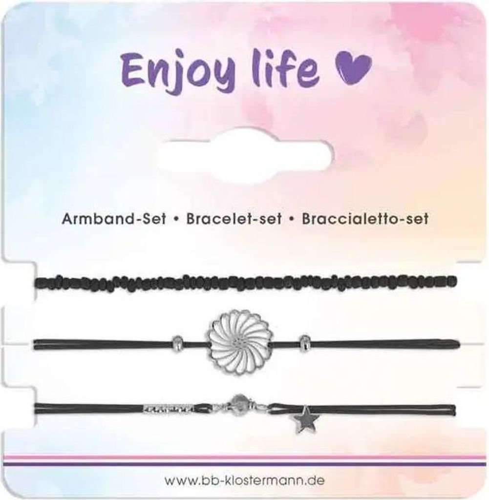klostermann 3er Set Armband Blume/Sterne schwarz STERNE SCHWARZ