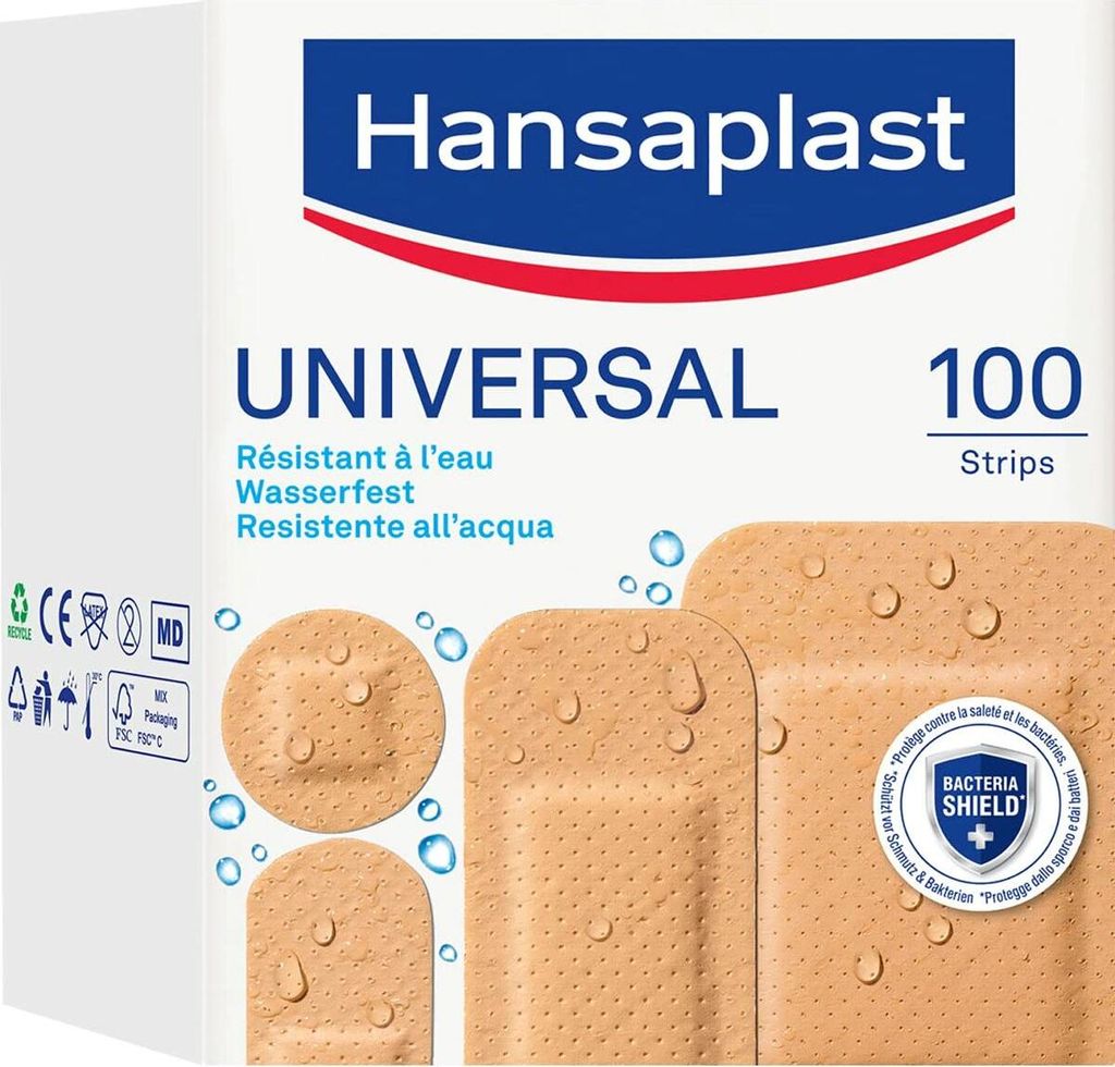 Hansaplast, paquete familiar universal – 100 tiras – Imagen del producto 