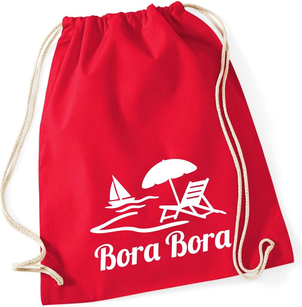 Huuraa Turnbeutel Bora Bora Inselmotiv Französisch-Polynesien 12 Liter Classic Red Baumwolle Rucksack Geschenkidee