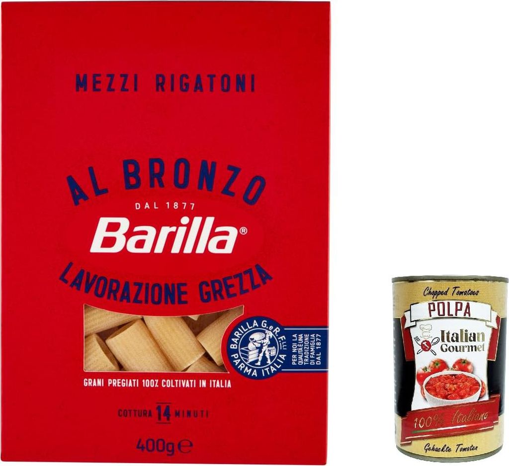 10x Mezzi Rigatoni al Bronzo Bronze Gezogene Pasta 400g Rohe Verarbeitungsmethode + Italian Gourmet polpa 400g