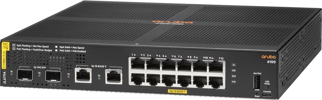 HPE ANW CX 6100 12G Class4 PoE 2G/2SFP+ 139W Switch Immagine del prodotto 
