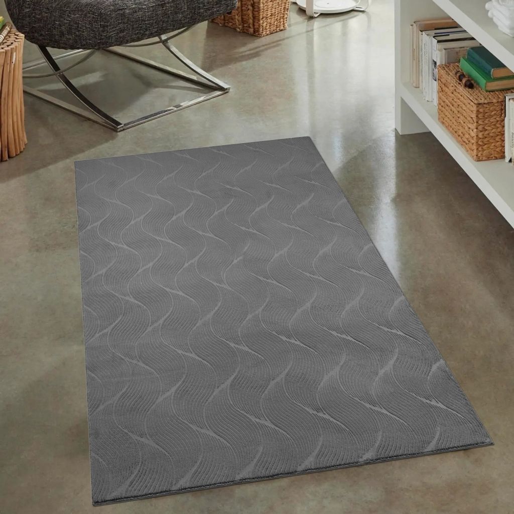 Schöner warmer Teppich mit elegantem Wellenmuster in anthrazit Größe - 80 x 300 cm