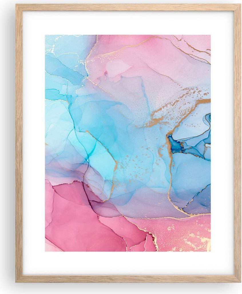 Gerahmtes Poster - Rahmen in heller Eiche - Marmor Rosa Türkis - 40x50 cm - Wand Bild - Wanddeko - Wandbilder - Kunstposter - Wandposter - Bilderr...