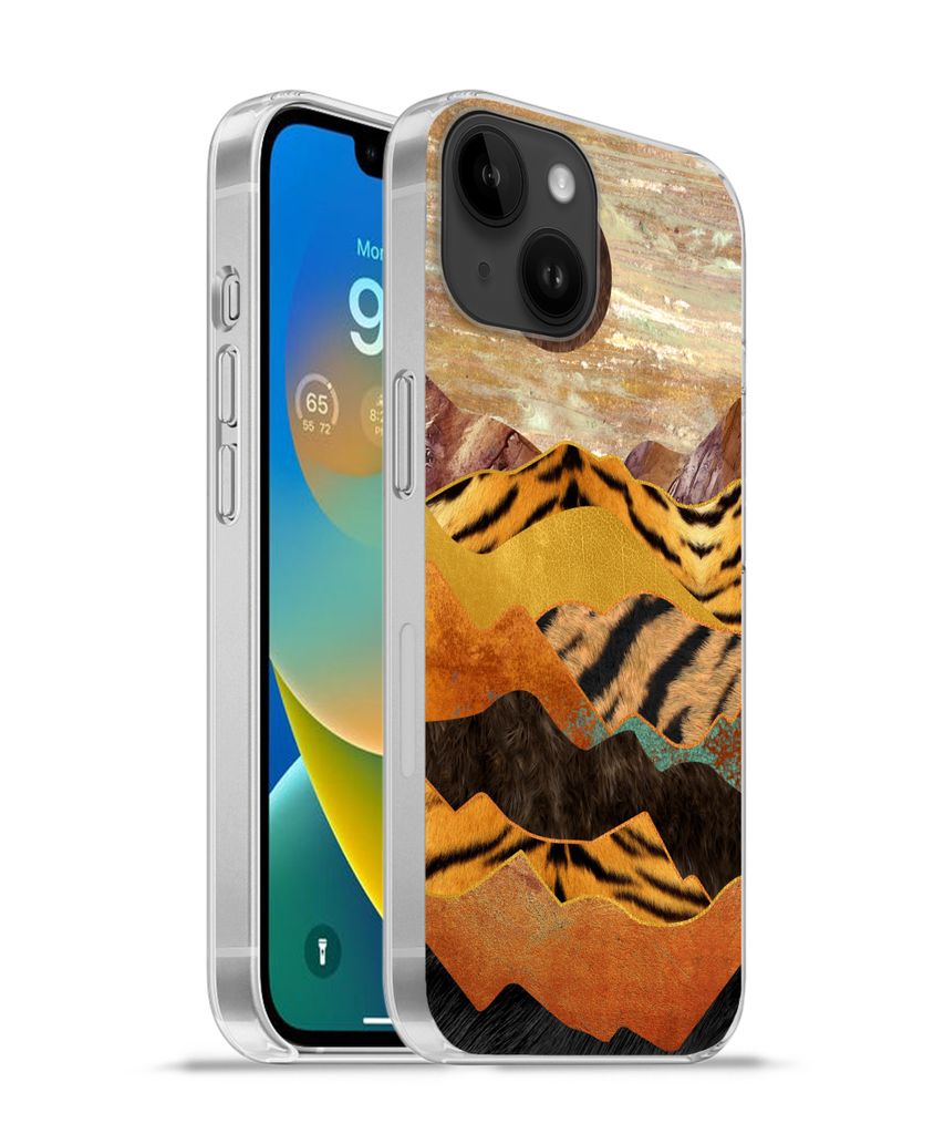 MuchoWow Handyhülle Schutzhülle Hülle für Apple iPhone 14 - Softcase Tigerdruck - Marmor - Gold Silikon Softcase Handy Hülle - Mobiltelefonh...