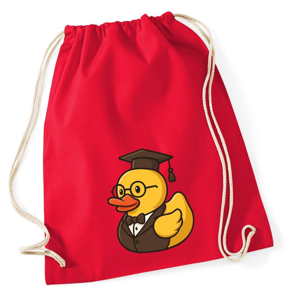 Huuraa Turnbeutel Quietscheente Professor Gummiente Lehrer 12 Liter Classic Red Baumwolle Rucksack Geschenkidee