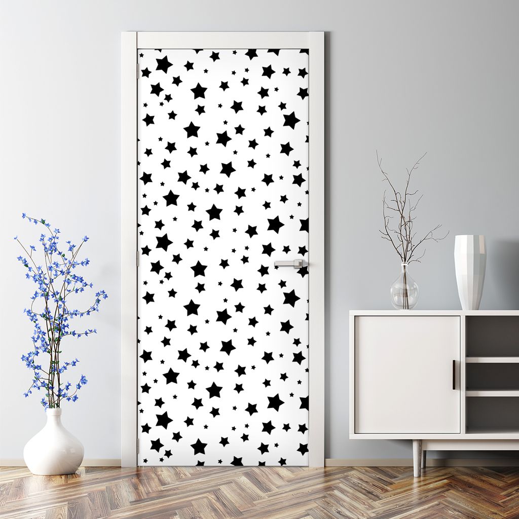 Dekorative Türaufkleber Raumdekoration selbstklebend Türposter Schwarze und Weiße Sterne 77 x 200 cm