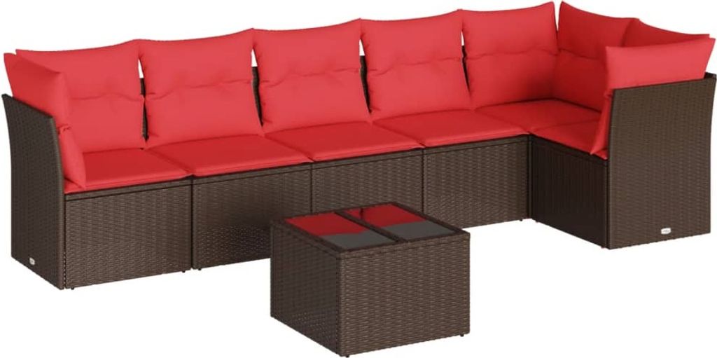 vidaXL 7-tlg. Garten-Sofagarnitur mit Kissen Braun Poly Rattan