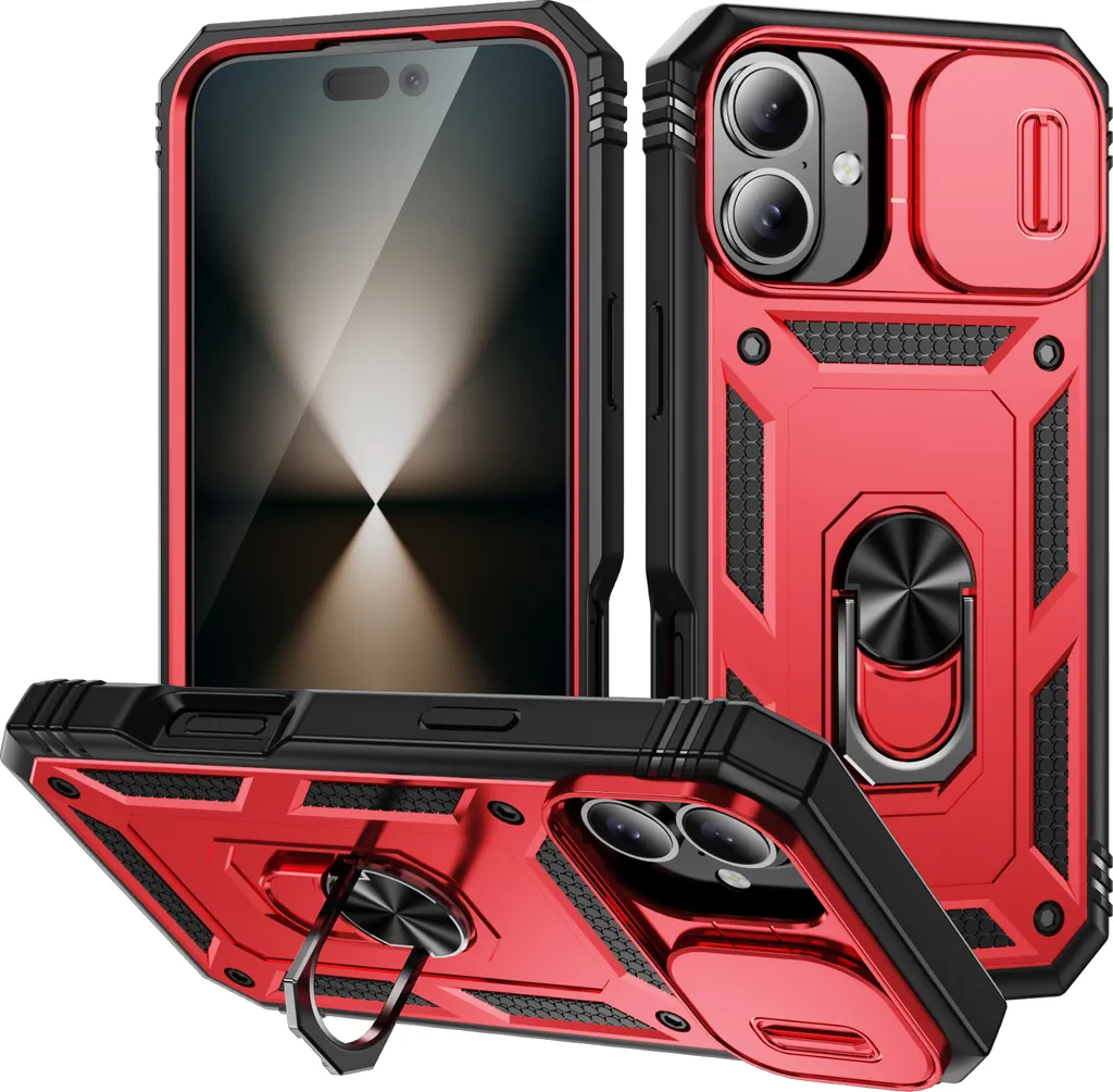 Cover Rossa iPhone 16 con Anello e Porta Carte: Protezione Totale