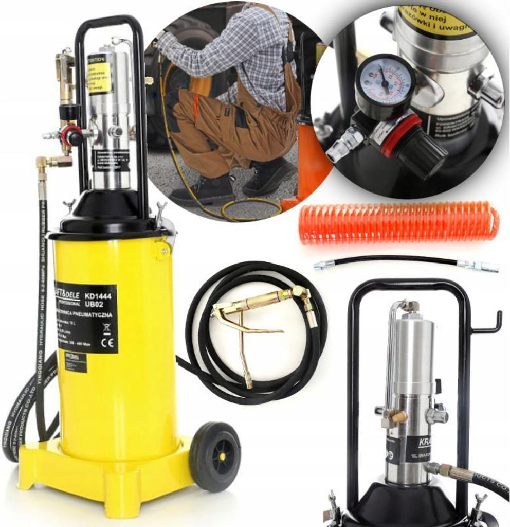 KRAFT&DELE | Pneumatische Druckluft-Fettpresse, 15L, für Profis für Schmierarbeiten, an Kfz und Maschinen