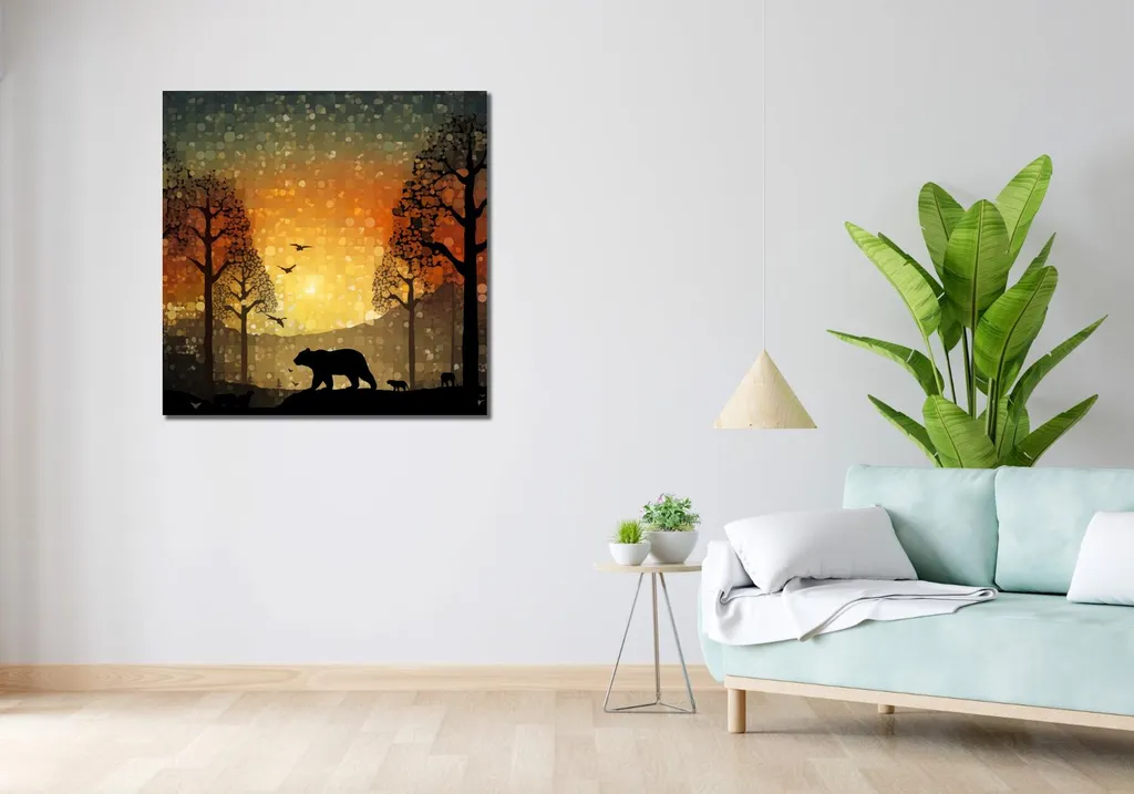 Quadro Quadrato 90x90 cm Foresta al Tramonto - Design Moderno - 2