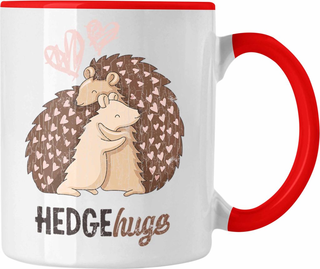 Trendation - Valentinstag Tasse Geschenk für Ihn Sie Lustig Hedgehugs Geschenkidee Becher Freund Freundin Liebe Paare (Rot)