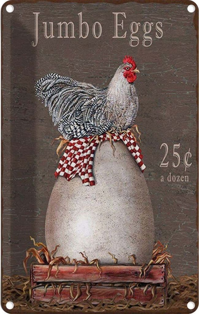 vianmo Blechschild 18x12 cm Huhn jumbo Eggs 25 c a dozen Tier Haustier