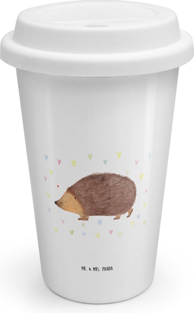 Mr. & Mrs. Panda Kaffeebecher To Go Igel Herzen - Weiß - Geschenk, Liebe, Vertrauen, Thermobecher, Coffee Becher, Kuss, Lustige Sprüche, Thermoka...