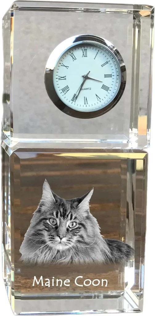 Scultura Orologio Cristallo Maine Coon | Foto Personalizzata Art-Dog