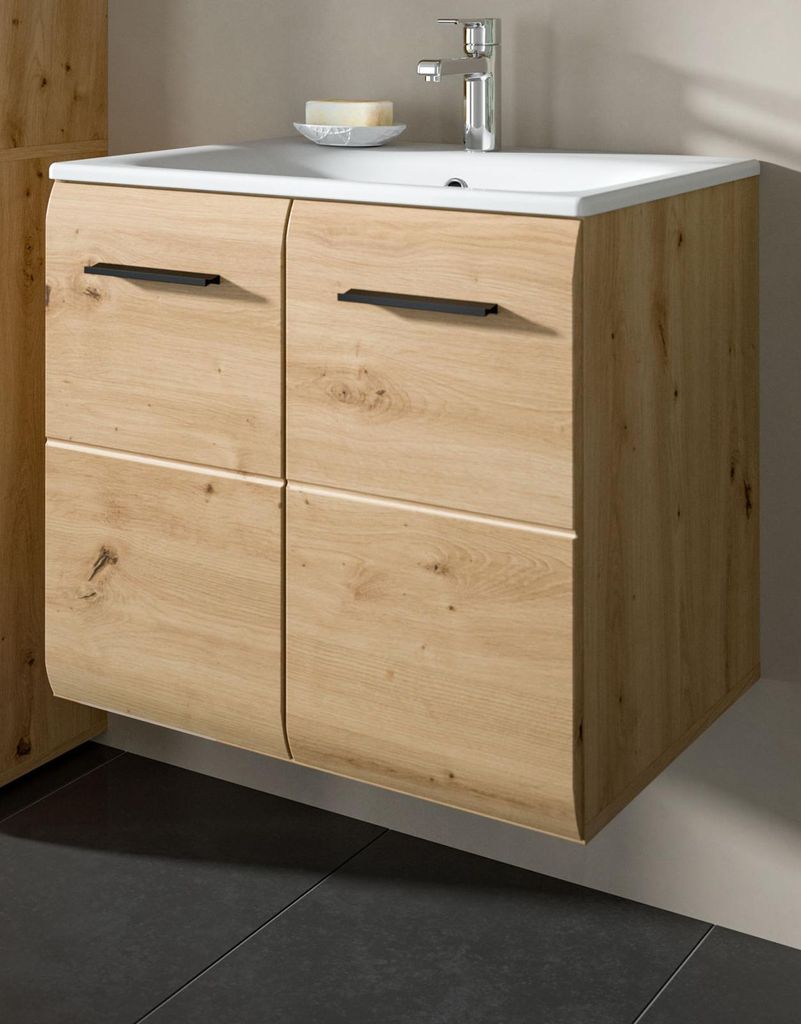Waschbeckenunterschrank MIT Waschbecken "Cover" in Artisan Eiche Waschtisch hängend 60 cm