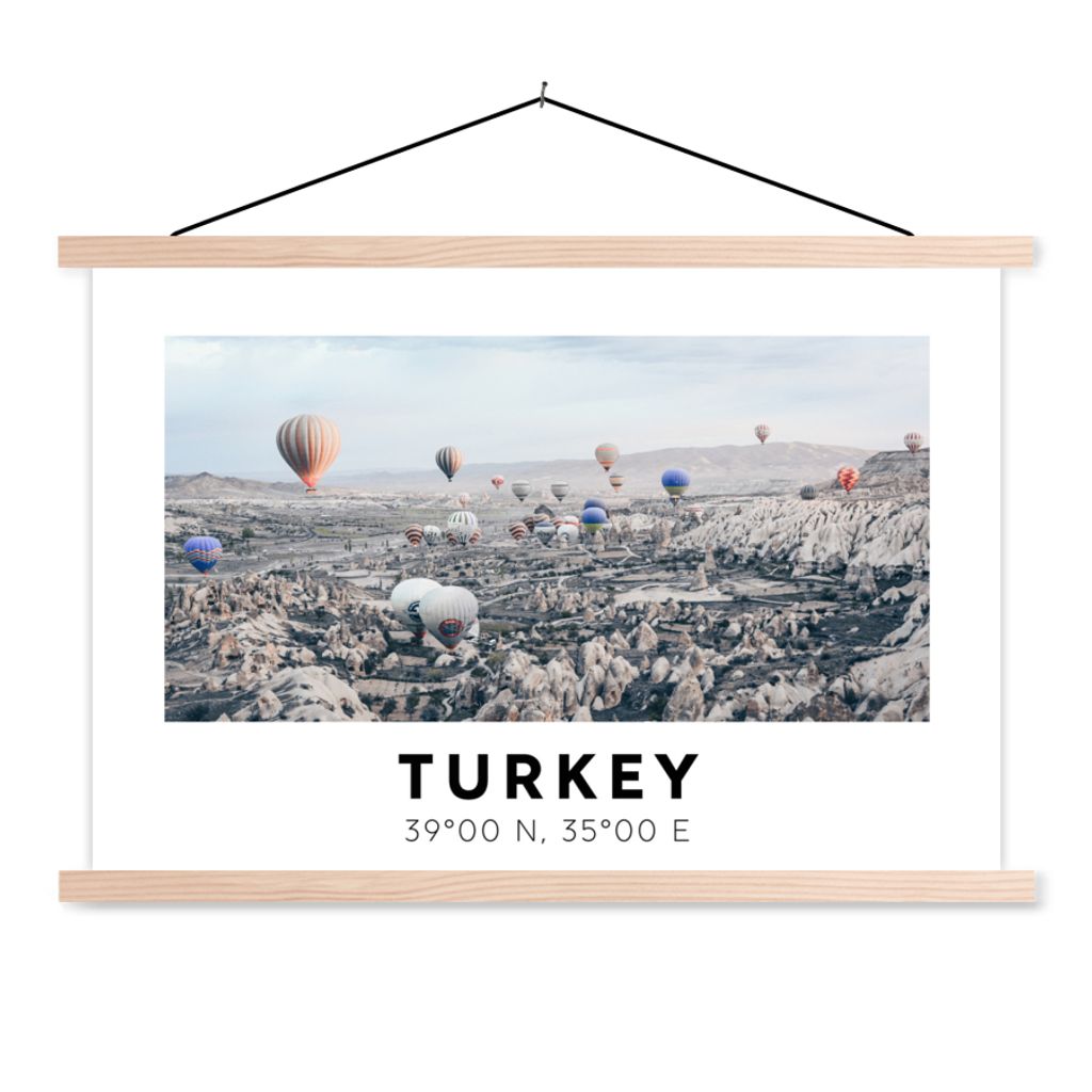 MuchoWow Textilposter Türkei - Kappadokien - Heißluftballon 60x40 cm mit holzfarbenen Rahmen - Bilder