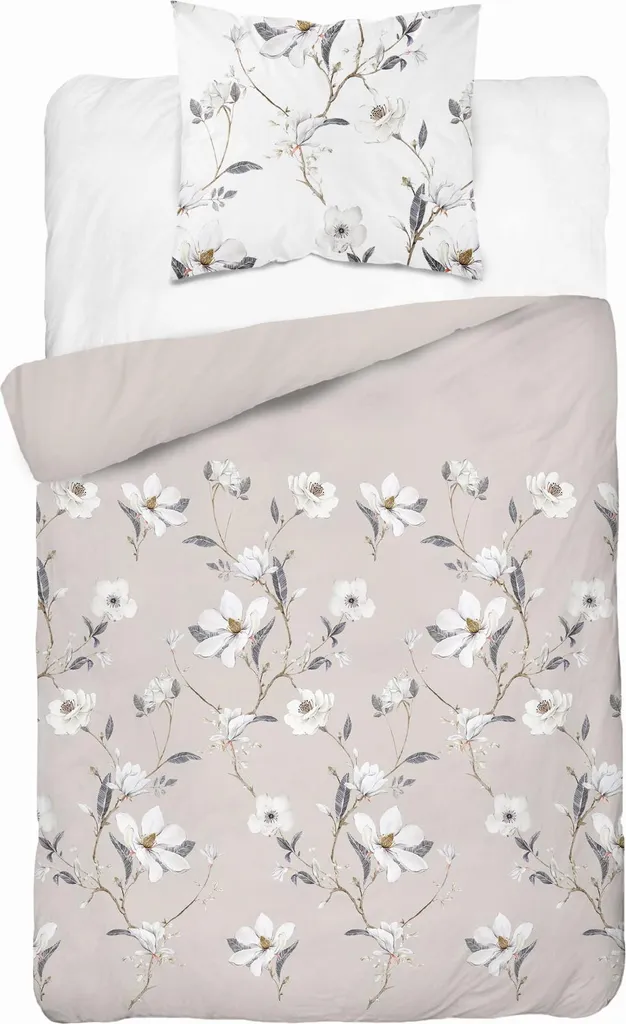 Biancheria da Letto in Raso 140x200 Fiori Beige Chiaro | Qualità Top