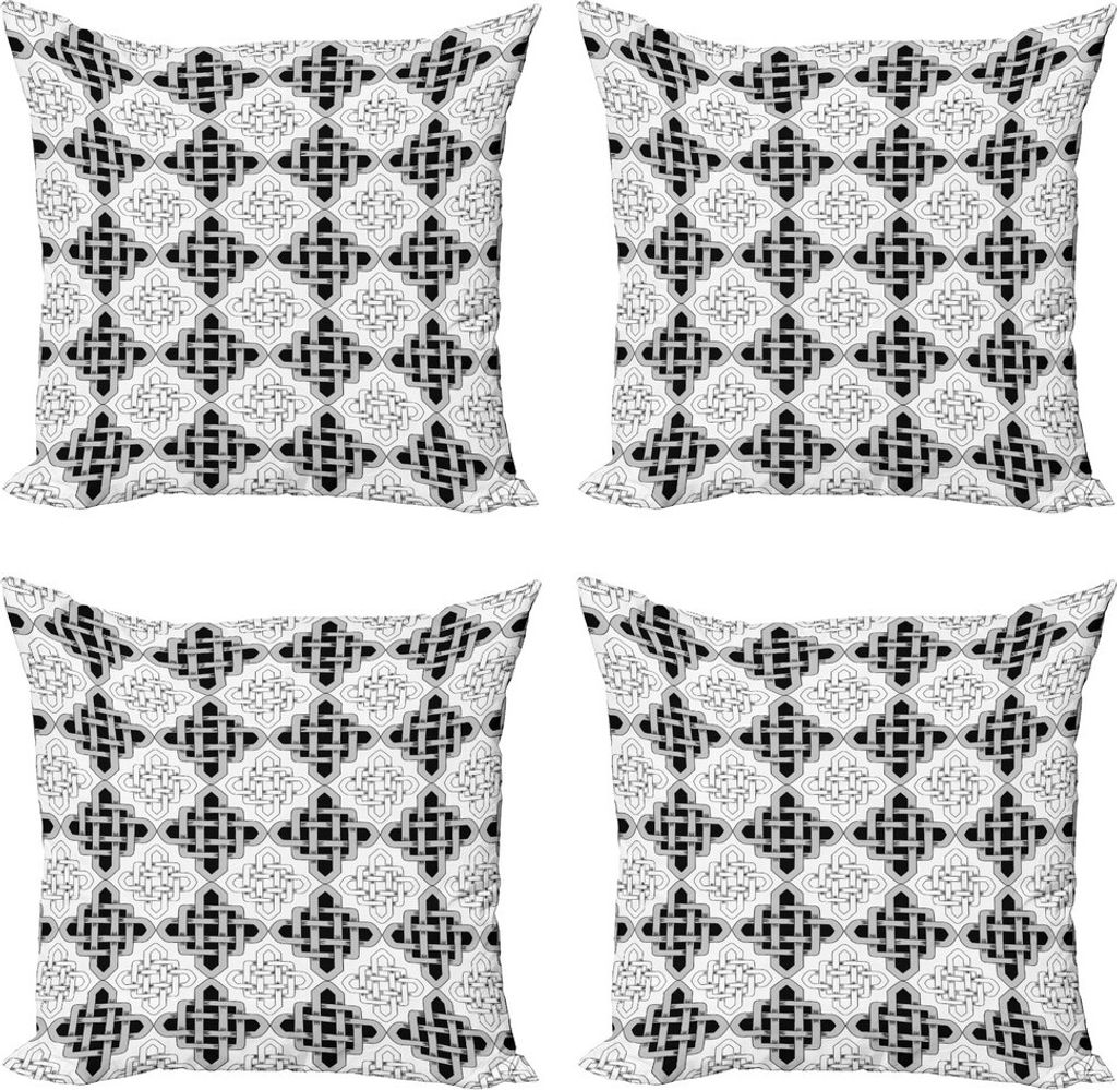 ABAKUHAUS keltisch Kissenbezug Set (4 Stück), Scandinavian Celtic, Moderner Doppelseitiger Digitaldruck, 45 cm x 45 cm, Grau weiß