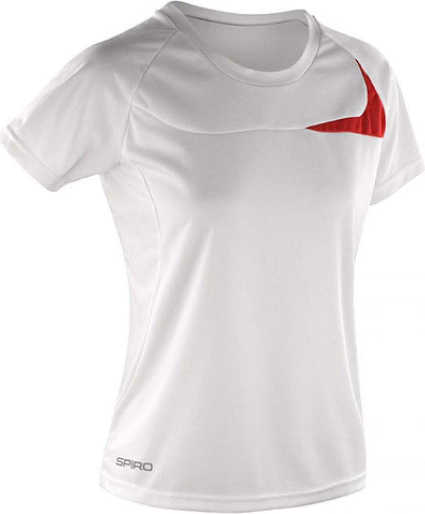 SPIRO S182F | Damen Dash Training / Sport T-Shirt +Kühles Hautgefüh - Farbe: White/Red - Größe: XL (42)