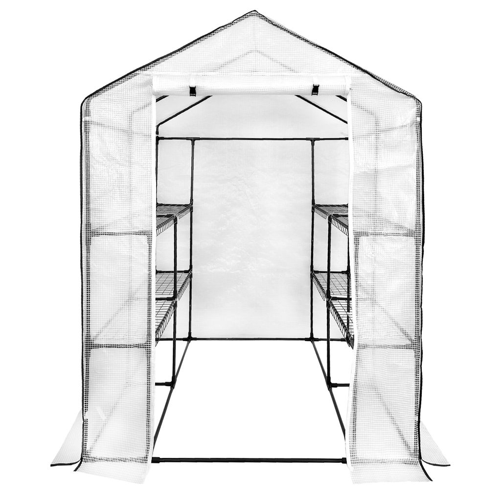 4iQ Mini-Gewächshaustunnel mit Regalen 1,4x1,4x2 m, Weiß