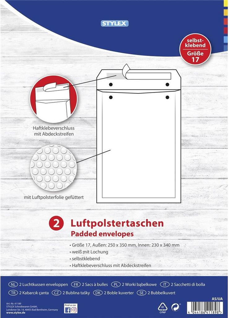 STYLEX Luftpolstertaschen - Gr. 17 - 25 x 35 cm - 2 Stück