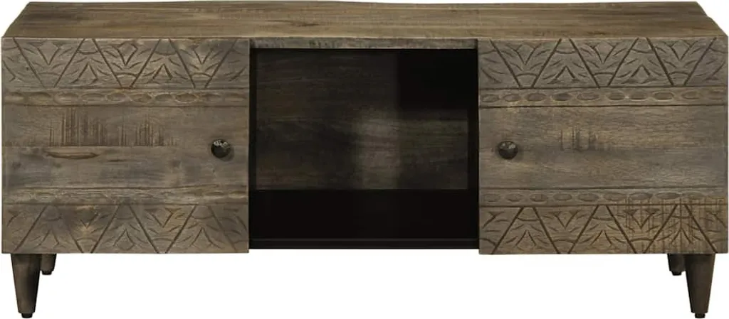 Tavolino Basso SYFAX™ in Legno di Mango Massiccio Grigio 100cm
