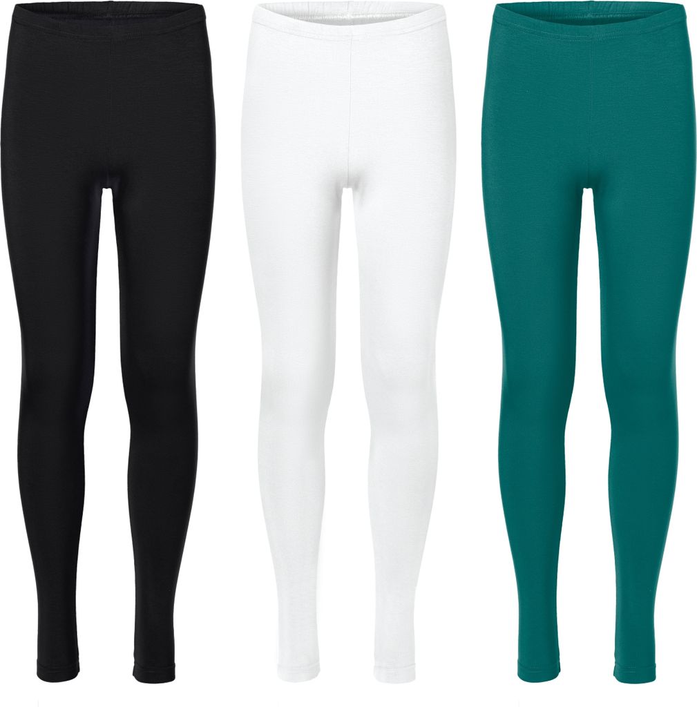 Merry Style 3er Pack Leggings Mädchen Lange Hose aus Viskose MS10-130 (Schwarz/Weiß/Smaragdgrün, 122).