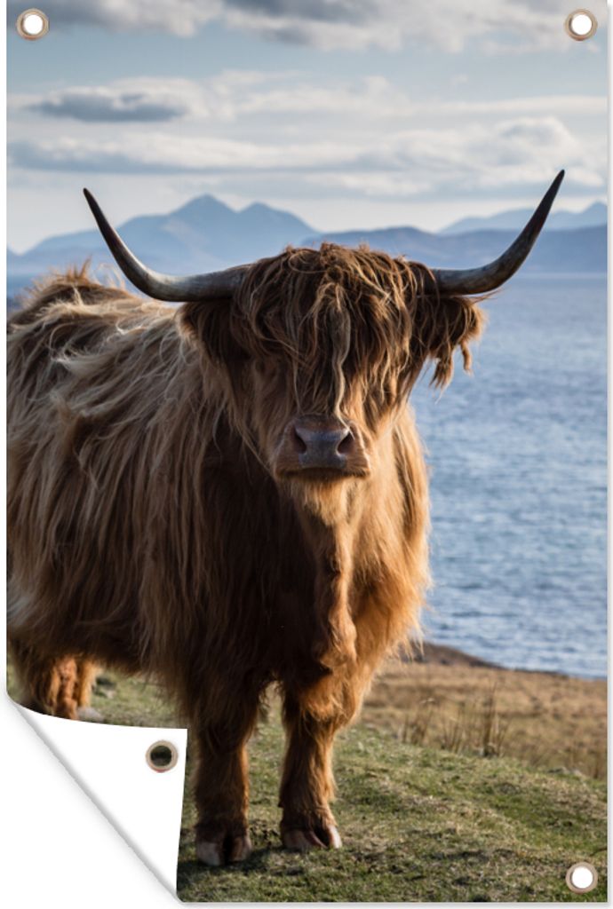 MuchoWow 60x90 cm Outdoor-Poster Gartendeko Sichtschutz Garten Poster für den Garten Schottische Highlander - Bergen - Meer
